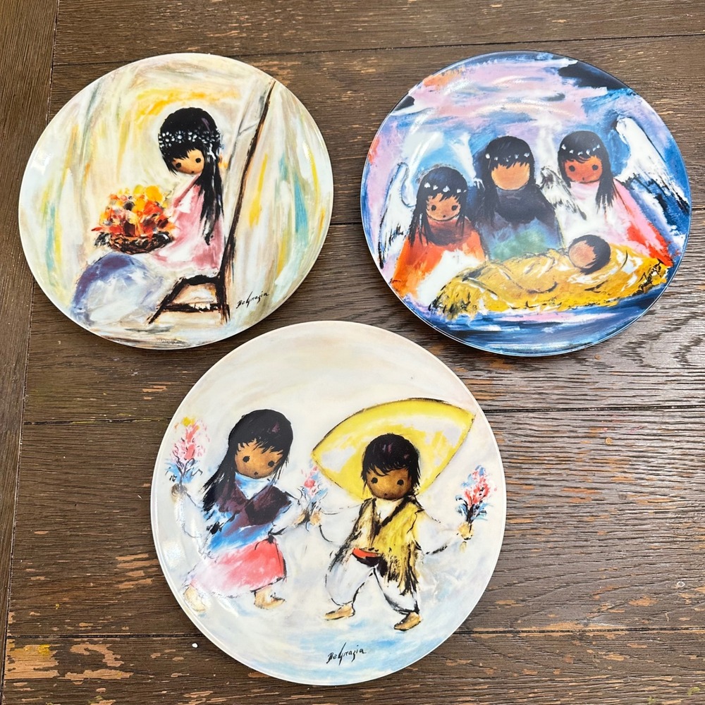KNOWLES Fine China x De Grazia Fiesta Of Children 3 Pc Collector's Plate Vntage